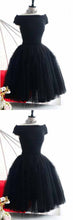 Load image into Gallery viewer, Simple Black Tulle Off Dixie Homecoming Dresses Shoulder Short A-Line Party Dresses CD5661