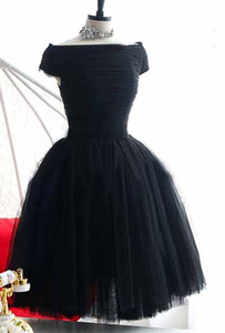 Simple Black Tulle Off Dixie Homecoming Dresses Shoulder Short A-Line Party Dresses CD5661