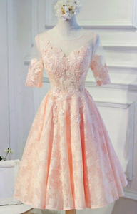 Feminine A-Line Scoop Neck Tea-Length Tulle With Appliques Homecoming Dresses Lace Penny CD5687