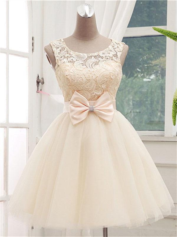 Beautiful Homecoming Dresses Lace Ella Short Scoop Neckline , Off White With Sleeveless CD600
