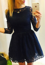Load image into Gallery viewer, A-Line Lace Homecoming Dresses Susie Bateau 3/4 Sleeves Navy Blue CD766