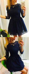 A-Line Lace Homecoming Dresses Susie Bateau 3/4 Sleeves Navy Blue CD766