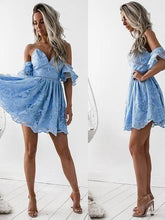 Load image into Gallery viewer, Kirsten Lace Homecoming Dresses A-Line Spaghetti Straps Short Sky Blue , Formal CD81
