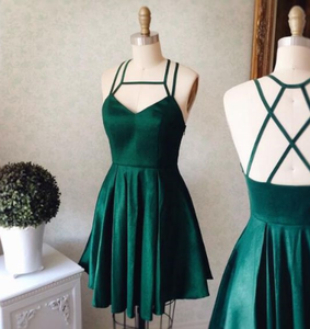 Emerald , Short Party Kayla Homecoming Dresses Dress, Green Straps Formal Dress, V Neck Short CD905