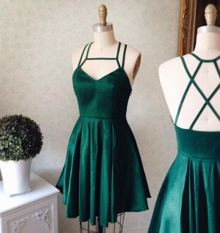 Emerald , Short Party Kayla Homecoming Dresses Dress, Green Straps Formal Dress, V Neck Short CD905