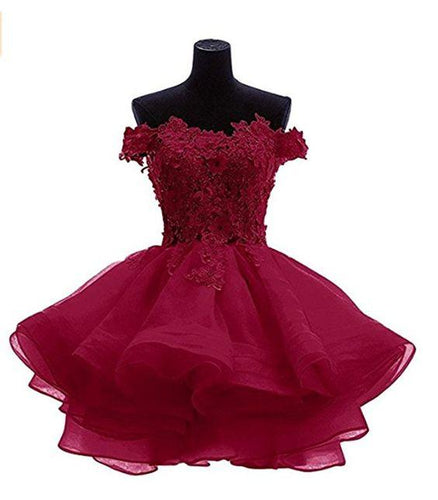 , Sexy Off Homecoming Dresses Jaylyn Shoulder Burgundy Puffy Short CD9066