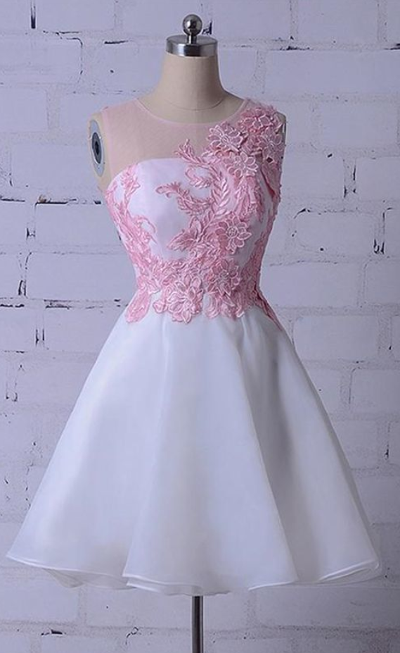 Beautiful Cute Lace Homecoming Dresses Evelin Cocktail Round Neck Sleeveless Appliques Dress CD934