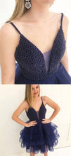 Load image into Gallery viewer, Beautiful Short Dress , Giana Homecoming Dresses Beaded Navy Blue Dress CD935