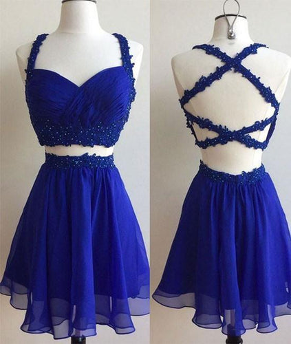 , Blue Dress, Cute , Kristen Homecoming Dresses Two Piece CD99