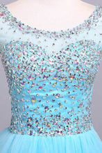 Load image into Gallery viewer, 2022 Bateau Beaded Bodice A Line/Princess Prom Dress With Tulle Skirt Open Back