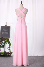 Load image into Gallery viewer, 2024 Chiffon Bridesmaid Dresses A Line V Neck Ruched Bodice Floor Length