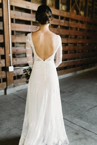 Unique Bateau Neck Long Sleeves Backless Lace Wedding Dress