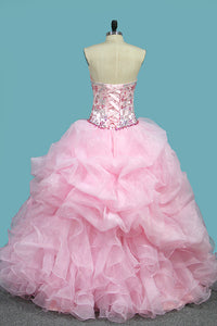 2024 Organza Ball Gown Quinceanera Dresses Sweetheart Beaded Bodice Lace Up
