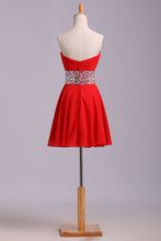 Load image into Gallery viewer, Red Homecoming Dresses A Line Sweetheart Short/Mini With Rhinestone Chiffon