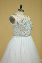 Load image into Gallery viewer, 2024 Scoop Beaded Bodice A Line Prom Dress Short/Mini With Tulle Skirt White Plus Size