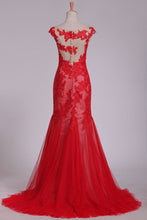 Load image into Gallery viewer, 2024 Sweep Train Bateau Tulle With Applique Mermaid Evening Dresses