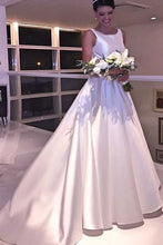 Load image into Gallery viewer, 2024 Scoop Wedding Dresses A Line Satin With Sash Sweep/Brush Train
