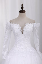 Load image into Gallery viewer, 2024 New Wedding Dress A-Line Scoop Long Sleeves Tulle Court Train With Applique