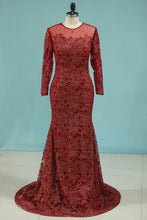 Load image into Gallery viewer, 2022 Bling Bling Evening Dresses Burgundy Mermaid Scoop Sweep/Brush Sequins Lace