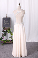 Load image into Gallery viewer, 2024 Open Back V Neck Prom Dresses A Line Chiffon With Applique