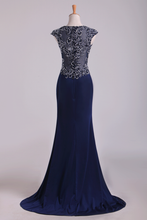 Load image into Gallery viewer, 2024 New Arrival Scoop Evening Dresses Cap Sleeves Chiffon Sheath With Applique