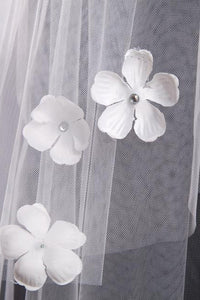 Two-Tier Finger-Tip Length Bridal Veils With Handmade Flower
