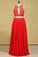 2022 Red Scoop Two Pieces A Line Prom Dresses Beaded Bodice Open Back Chiffon & Tulle