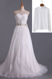 2022 Muslim Wedding Dresses Sweetheart Ball Gown Sweep/Brush Train Organza With Beading&Sequince