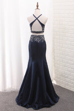 Load image into Gallery viewer, 2022 Mermaid Two-Piece Satin Spaghetti Straps Prom Dresses With Beading