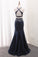 2022 Mermaid Two-Piece Satin Spaghetti Straps Prom Dresses With Beading