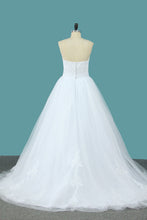 Load image into Gallery viewer, 2022 Tulle A Line Sweetheart Wedding Dress With Applique And Sash