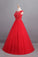 2022 Prom Dresses A Line Scoop Long Tulle V Back Red