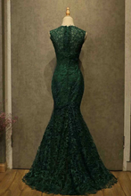 Load image into Gallery viewer, Charming Dark Green Lace Mermaid Straps Prom Dresses, Long Evening Dresses