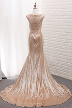 Load image into Gallery viewer, 2022 Scoop Mermaid Sequins Prom Dresses With Beads Sweep Train