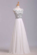 Load image into Gallery viewer, Flamboyant A Line High Scoop Neck Floor Length Ivory Chiffon Beading Dress