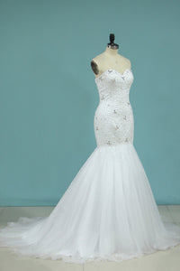 2022 Full Beaded Bodice Wedding Dress Sweetheart With Tulle Skirt Lace Up