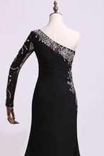 Load image into Gallery viewer, 2022 One Sleeve Column/Sheath Prom Dresses Black