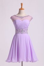 Load image into Gallery viewer, 2022 Homecoming Dresses Scoop A Line Beaded Neckline&amp;Waistline Short/Mini Chiffon