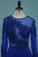 2022 Mermaid Blue Prom Dress Long Sleeves