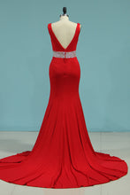 Load image into Gallery viewer, 2022 New Arrival Prom Dresses Mermaid V Neck Spandex Open Back