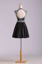 Load image into Gallery viewer, 2024 Sexy Open Back High Neckline Short/Mini A Line Homecoming Dress Taffeta Beaded Bodice
