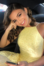 Load image into Gallery viewer, Slash Neck Two Piece Lace Mermaid Yellow Prom Dress