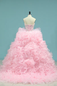2022 Organza Quinceanera Dresses Sweetheart With Beads And Applique Court Train Detachable