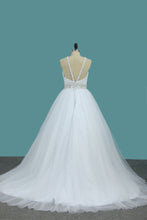 Load image into Gallery viewer, 2022 A Line Wedding Dress Halter Beaded Straps And Waistline Tulle Pleated Bodice