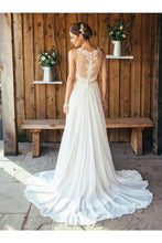 Load image into Gallery viewer, Elegant A-Line Round Neck Chiffon With Lace,Beach Boho Wedding Dresses