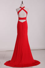 Load image into Gallery viewer, 2022 Mermaid Straps Evening Dresses Spandex Sweep Train Open Back