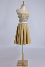 Load image into Gallery viewer, 2024 Two Pieces Bateau Prom Dresses A Line With Beading Mini