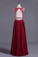 2022 Burgundy/Maroon Scoop A Line Prom Dresses Chiffon A Line With Beading