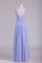Load image into Gallery viewer, 2024 Prom Dresses A Line Straps Beaded Bodice Open Back Chiffon
