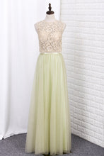 Load image into Gallery viewer, 2024 Floor Length Two Pieces Scoop Tulle &amp; Lace A Line Bridesmaid Dresses